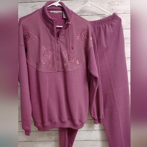 Size Large 2 Piece Sweat Suit NWOT Purple W/ Floral